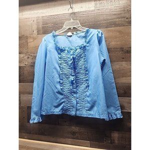 Women's Vintage Clothing Private Line New York Blue Ruffled Blouse Button Down